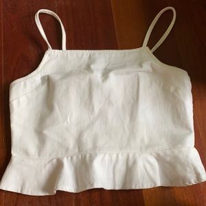 White ruffled American eagle denim crop top